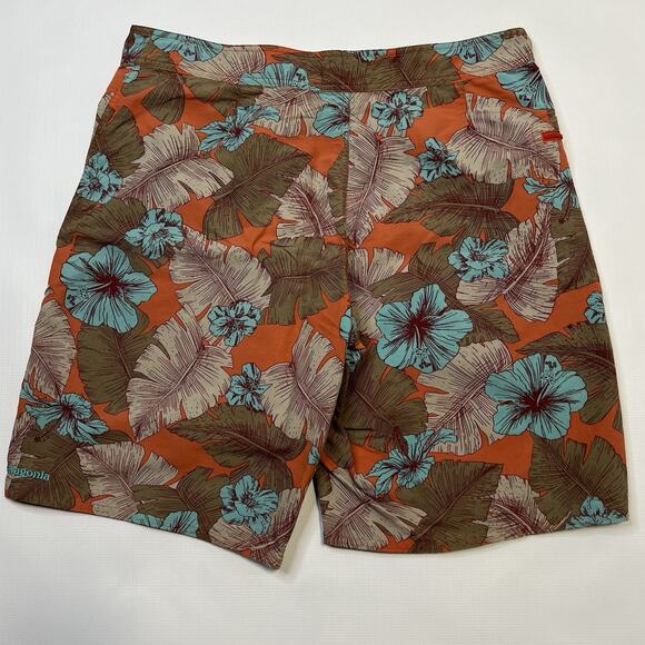 Patagonia Men’s Wavefarer Striped Board Shorts Size 35 Brown Orange Hawaiian - Picture 11 of 12
